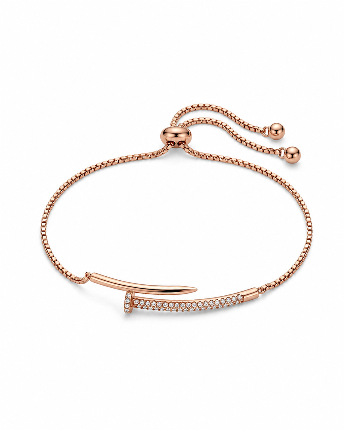 Rose Gold CZ Nail Slider Bracelet